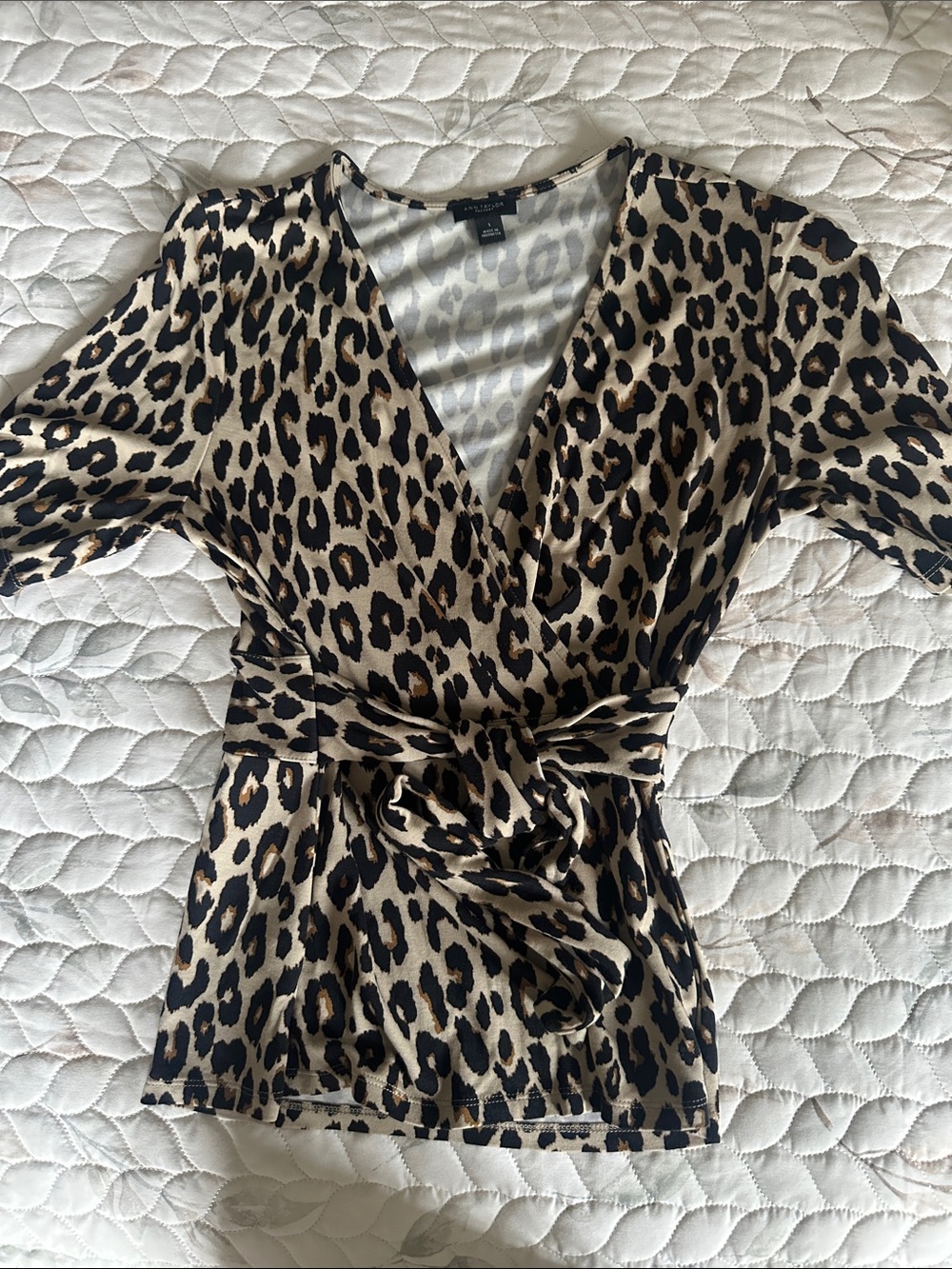 Ann Taylor Factory Leopard Wrap Blouse - Beige and Black